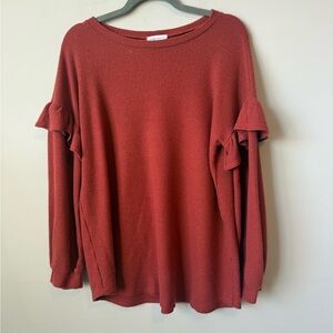 First Love copper ruffle lightweight Sweater size large